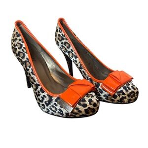 Styluxe Leopard Print Heels With Orange Accents Size 8